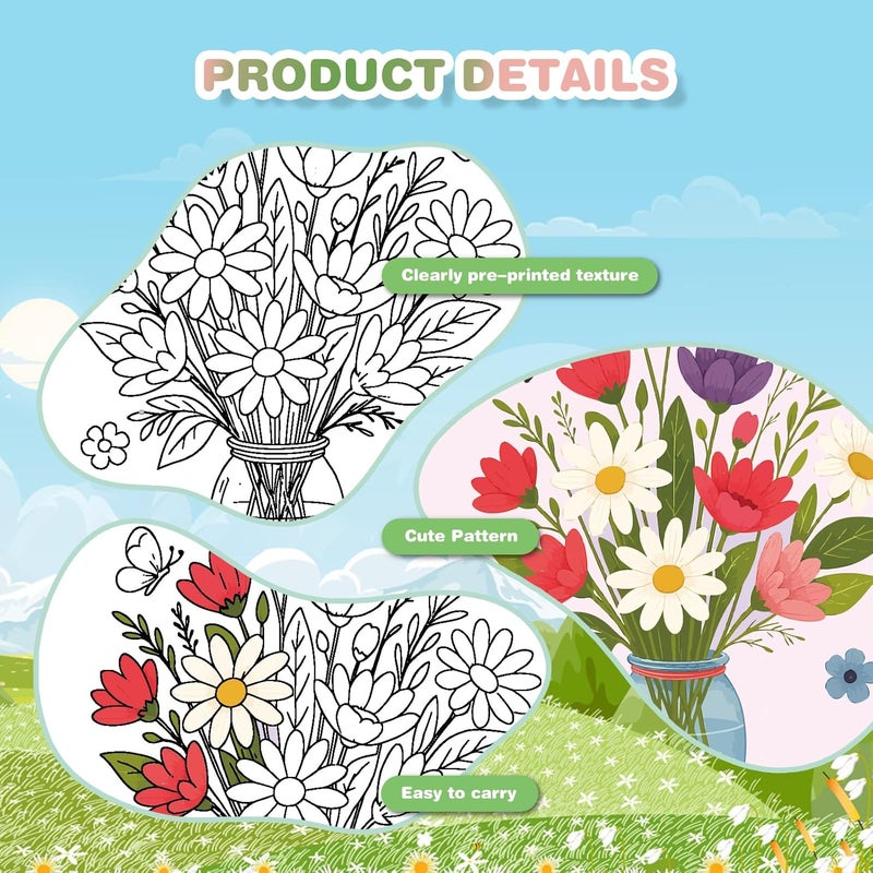 Zynlio 8 Packs 8 * 8in Floral Pre Drawn Canvas to Paint,Pre Printed Canvas for Adults, Painting Boards for Beginners, Students, Party Favor (Floral) - Image 3